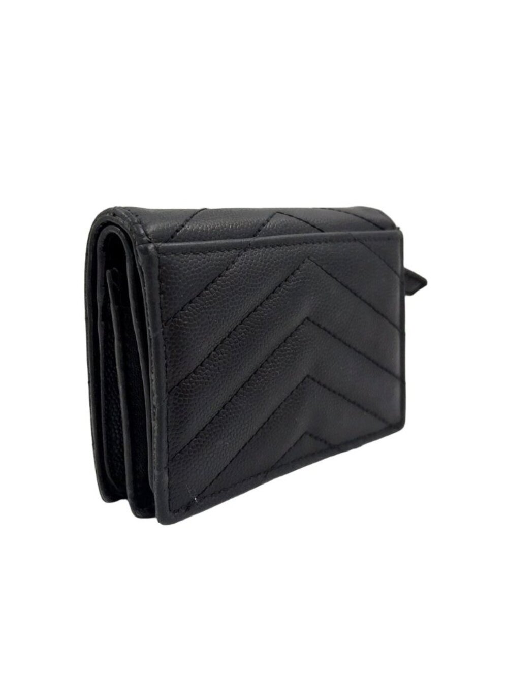 Saint Laurent Paris YSL Stitch Compact Fold Wallet Leather Black Silver - Picture 2 of 15
